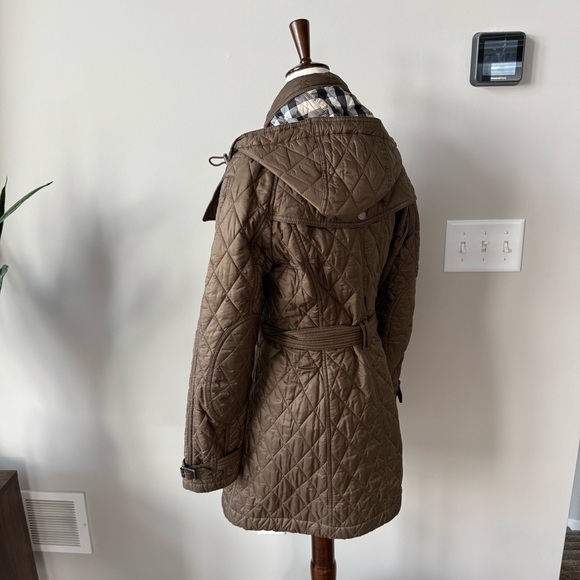 Burberry BRIT Nylon Diamond Quilted Belted & Hooded Parka - Olive - Picture 10 of 16